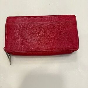 TUSK NEW YORK Women’s Wallet  Double Zip Madison Red Pebbled Leather